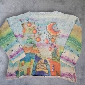 MISSLOOK Peter Max Style Whimsical Pastel Knit Sweater Long Sleeve Medium E70